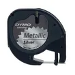 Dymo 91208 Black On Metallic Silver LetraTag Adhesive Label Plastic Tape 12mm x 4m (S0721730)