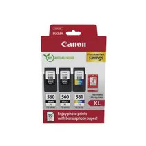 Canon PG-560XL/CL-561XL High Capacity 2 x Black & 1 x Tri-Colour Ink Cartridge & Photo Paper Multipack (3712C012)