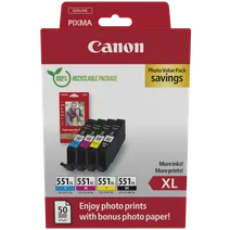 Canon CLI-551XL 4 Colour Ink Cartridge Multipack with Photo Paper - (6443B006)