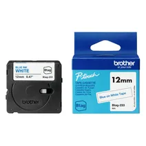Brother BTAG-233 Blue On White Laminated P-Touch Adhesive Labelling Tape 12mm x 4m