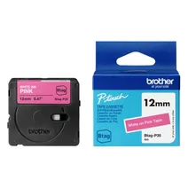 Brother BTAG-P35 White on Pink Laminated P-Touch Adhesive Labelling Tape 12mm x 4m