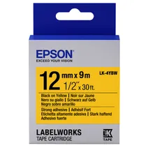 Epson C53S654014 Strong Adhesive Black on Yellow Labelling Tape 12mm x 9m - (LK-4YBW)