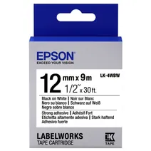 Epson C53S654016 Strong Adhesive Black on White Labelling Tape 12mm x 9m - (LK-4WBW)