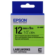 Epson C53S654018 Black on Fluorescent Green Labelling Tape 12mm x 9m - (LK-4GBF)