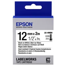 Epson C53S654025 Black On White Heat Resistant Labelling Tape 12mm x 2m - (LK-4WBH)