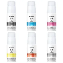 Canon GI-53 6 Colour Ink Bottle Multipack (GI-53BK, GI-53C, GI-53M, GI-53Y, GI-53GY, GI-53R)