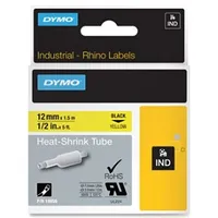 Dymo 18056 Black On Yellow Heat Shrink Non adhesive Tubing 12mm x 1.5m (S0718310)