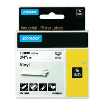 Dymo 18445 Black On White Vinyl Adhesive Labels 19mm x 5.5m (S0718620)