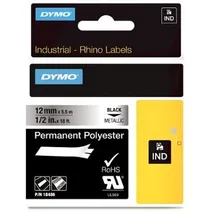 Dymo 18486 Black On Metallic 12mm x 5.5m Polyester Adhesive Tape Cartridge (S0718180)
