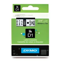 Dymo Black On White D1 Adhesive Labelling Tape 19mm x 7m (45803)