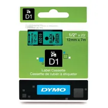 Dymo 45019 Black On Green D1 Labelling Tape 12mm x 7m (S0720590)