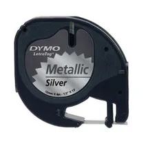 Dymo 91208 Black On Metallic Silver LetraTag Adhesive Label Plastic Tape 12mm x 4m (S0721730)