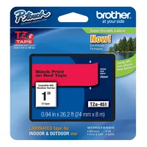 Brother TZe-451 Black On Red Laminated P-Touch Adhesive Labelling Tape 24mm x 8m
