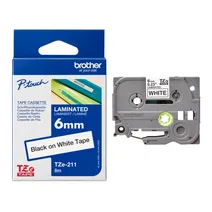 Brother TZe-211 Black On White Laminated P-Touch Adhesive Labelling Tape 6mm x 8m