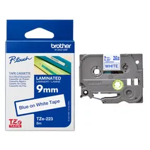 Brother TZe-223 Blue On White Laminated P-Touch Adhesive Labelling Tape 9mm x 8m