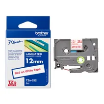 Brother TZe-232 Red On White Laminated P-Touch Adhesive Labelling Tape 12mm x 8m