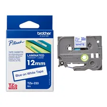 Brother TZe-233 Blue On White Laminated P-Touch Adhesive Labelling Tape 12mm x 8m