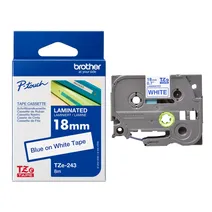 Brother TZe-243 Blue On White Laminated P-Touch Adhesive Labelling Tape 18mm x 8m