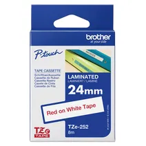 Brother TZe-252 Red On White Laminated P-Touch Adhesive Labelling Tape 24mm x 8m