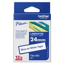 Brother TZe-253 Blue On White Laminated P-Touch Adhesive Labelling Tape 24mm x 8m