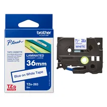 Brother TZe-263 Blue On White Laminated P-Touch Adhesive Labelling Tape 36mm x 8m
