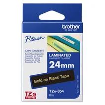 Brother TZe-354 Gold On Black Laminated P-Touch Adhesive Labelling Tape 24mm x 8m