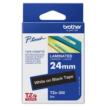 Brother TZe-355 White On Black Laminated P-Touch Adhesive Labelling Tape 24mm x 8m