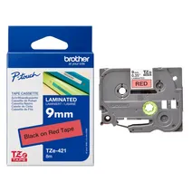 Brother TZe-421 Black On Red Laminated P-Touch Adhesive Labelling Tape 9mm x 8m