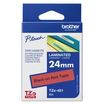 Brother TZe-451 Black On Red Laminated P-Touch Adhesive Labelling Tape 24mm x 8m