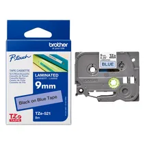 Brother TZe-521 Black On Blue Laminated P-Touch Adhesive Labelling Tape 9mm x 8m