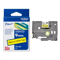 Brother TZe-621 Gloss Black On Yellow Laminated P-Touch Adhesive Labelling Tape 9mm x 8m