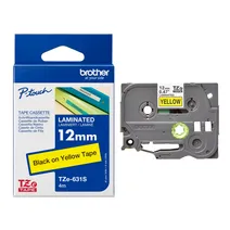 Brother TZe-631 Black On Yellow Laminated P-Touch Adhesive Labelling Tape 12mm x 8m