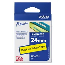 Brother TZe-651 Black On Yellow Laminated P-Touch Adhesive Labelling Tape 24mm x 8m