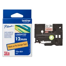 Brother TZe-B31 Black On Orange Laminated P-Touch Adhesive Labelling Tape 12mm x 8m