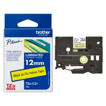 Brother TZe-C31 Black On Fluorescent Yellow Laminated P-Touch Adhesive Labelling Tape 12mm x 5m