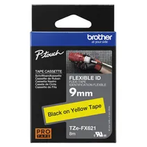 Brother TZe-FX621 Black On Yellow Flexi ID P-Touch Adhesive Labelling Tape 9mm x 8m
