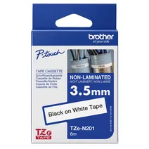 Brother TZe-N201 Black On White Non-Laminated P-Touch Adhesive Labelling Tape 3.5mm x 8m