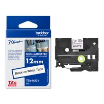 Brother TZe-N231 Black On White Non-Laminated P-Touch Adhesive Labelling Tape 12mm x 8m