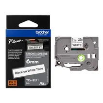 Brother TZe-S211 Black On White Strong Adhesive Laminated P-Touch Labelling Tape 6mm x 8m