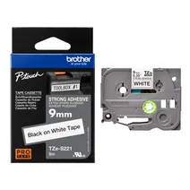Brother TZe-S221 Black On White Strong Adhesive Laminated P-Touch Labelling Tape 9mm x 8m