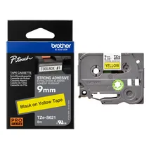 Brother TZe-S621 Black On Yellow Strong Adhesive Laminated P-Touch Labelling Tape 9mm x 8m