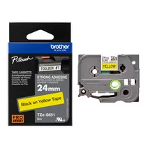 Brother TZe-S651 Black On Yellow Laminated P-Touch Adhesive Labelling Tape 24mm x 8m