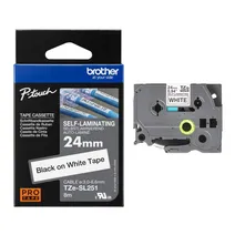 Brother TZE-SL251 Black On White Adhesive Self-Laminating Labelling Tape Cassette 24mm x 8m