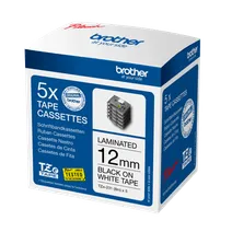 Brother TZE-231 Black On White Laminated P-Touch 5 Pack Adhesive Labelling Tape 12mm x 8m