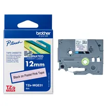 Brother TZEMQE31 Black On Pastel Pink Plastic Adhesive Labelling Tape 12mm x 4m