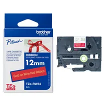 Brother TZERW34 Gold On Wine Red Fabric Labelling Tape 12mm x 4m