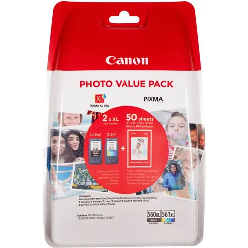 Canon PG-560XL / CL-561XL Ink Cartridges & Photo Paper Pack - (3712C004)