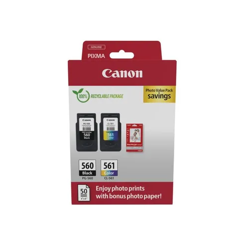 Canon PG-560/CL-561 Black And Tri-Colour & Photo Paper Value Pack - (3713C008)
