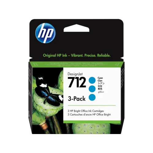 HP 712 3 Pack Cyan Ink Cartridge (3ED77A)