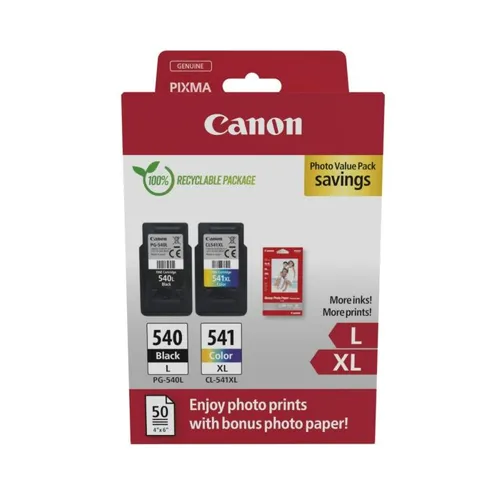 Canon PG-540L/CL-541XL Black & Tri-Colour Ink Cartridge & Photo Paper Multipack (5224B007)